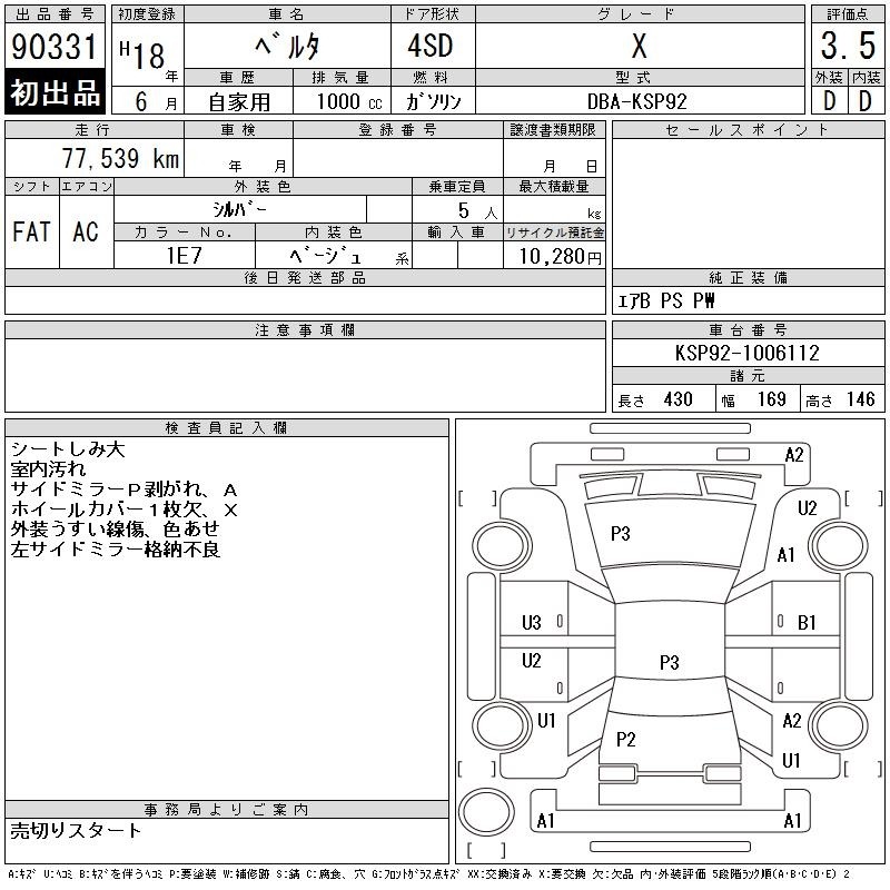 Toyota BELTA 2006 7032224-2