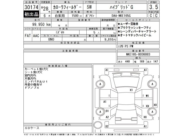 Toyota COROLLA FIELDER 2016 7259186-2